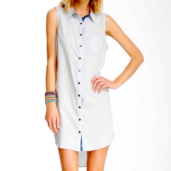 Isabel Lu  Blue Chambray Sleeveless Shirtdress Contrasting Dark Blue Placket   M - Picture 4 of 14